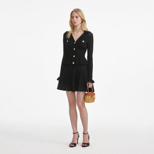 SP VIP PRICE Black Pointelle V Neck Knit Mini Dress