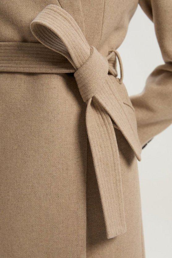 Karen Millen UK SALE Wool Investment Notch Neck Tailored Maxi Coat - oatmeal
