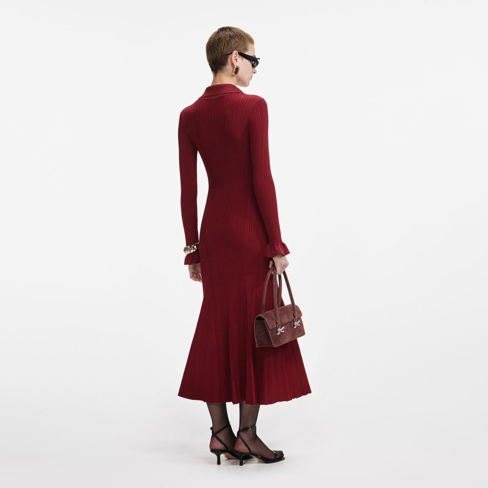 SP VIP PRICE Burgundy Ribbed Knit Midi Dress