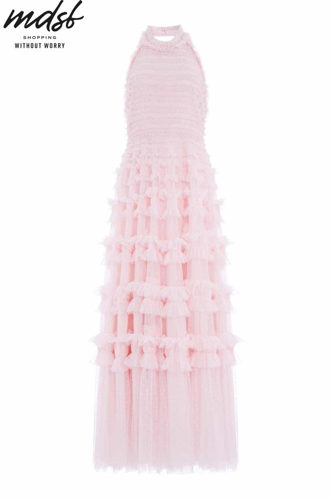 Needle & Thread CHRISTMAS SALE Lisette Ruffle Halter Neck Gown - pink