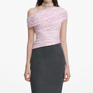 SP VIP PRICE Pink Rhinestone Lace Drape Top