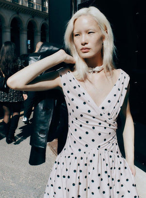 SP VIP PRICE Cream Polka Dot Cotton Midi Dress