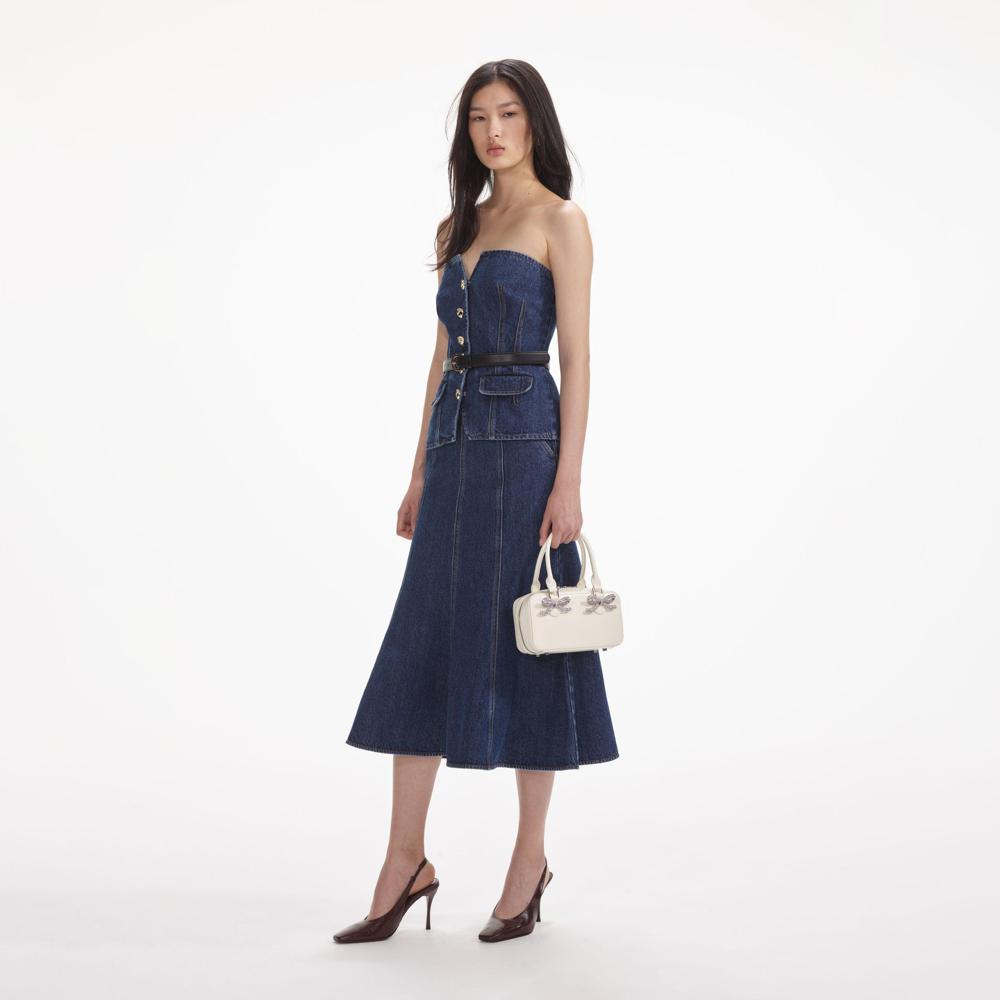 SELF PORTRAIT SS24 Denim Bandeau Midi Dress