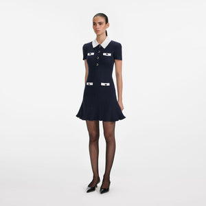 SP VIP PRICE Navy Contrast Collar Knit Mini Dress