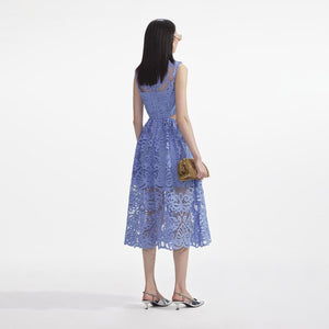 SELF PORTRAIT SS24 Blue Lace Cut Out Midi Dress