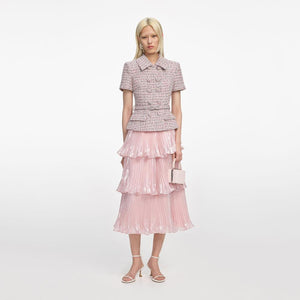 SP VIP PRICE Pink Boucle Metallic Tiered Midi Dress