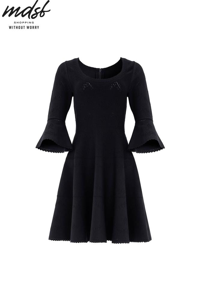 Needle & Thread CHRISTMAS SALE Pretty Pointelle Knit Scoop Neck Mini Dress - black