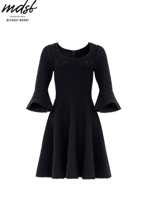 Needle & Thread CHRISTMAS SALE Pretty Pointelle Knit Scoop Neck Mini Dress - black