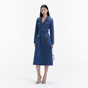 SELF PORTRAIT BLACK FRIDAY SALE Blue Denim Belted Midi Dress