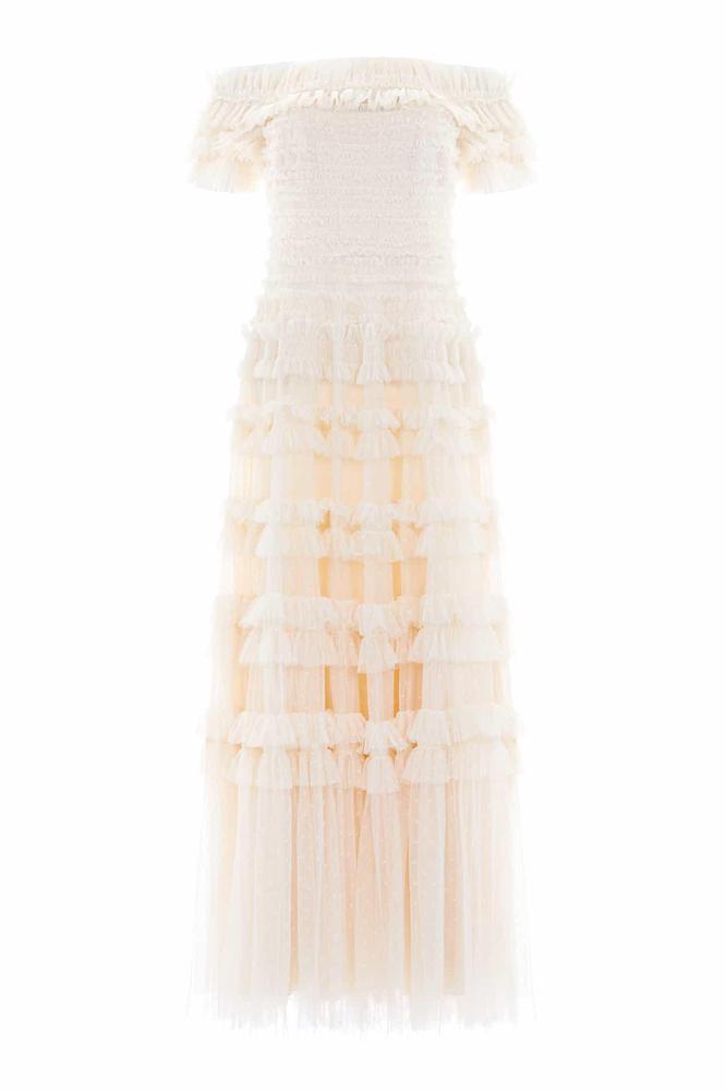 Needle & Thread CYBER SALE Lisette Ruffle Off Shoulder Gown - champagne