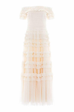 Needle & Thread CYBER SALE Lisette Ruffle Off Shoulder Gown - champagne