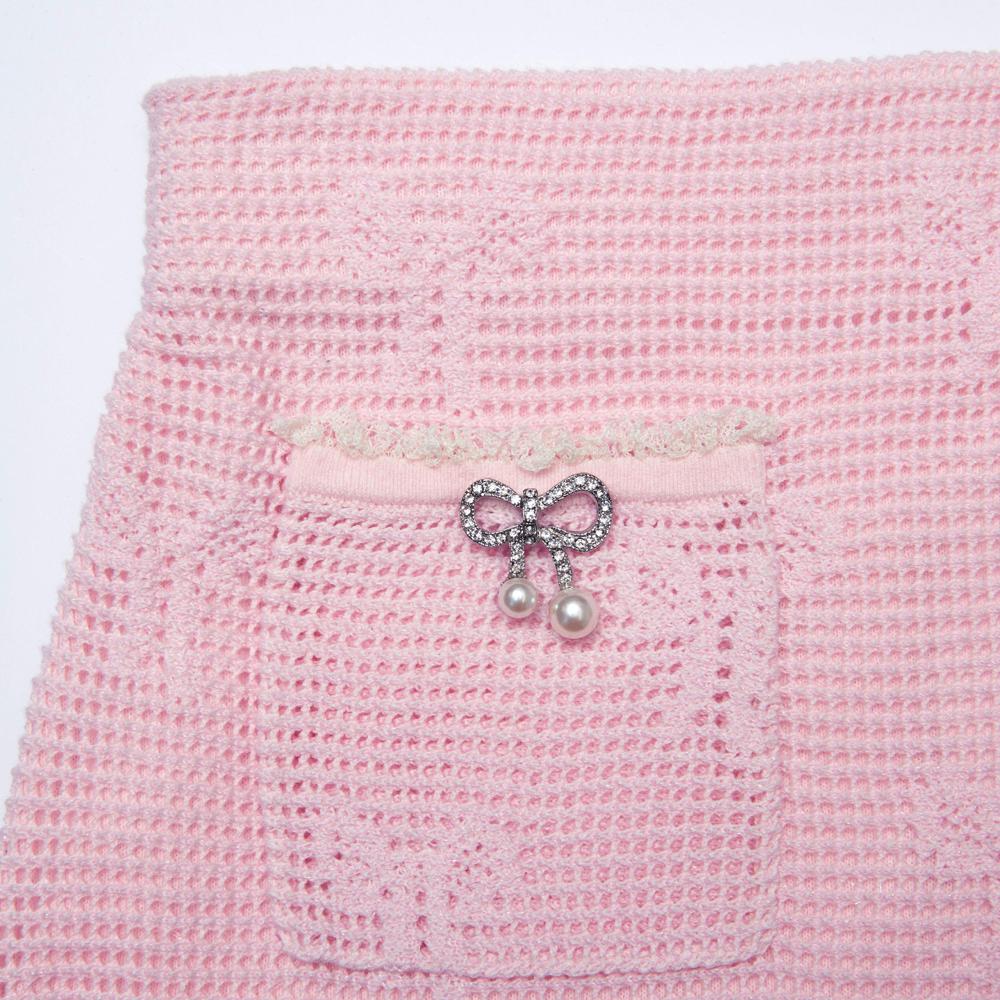 SELF PORTRAIT SS25 VIP PRICE Pink Bow Crochet Mini Skirt