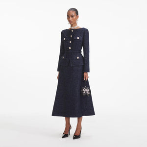 SP VIP PRICE Navy Metallic Boucle Midi Dress