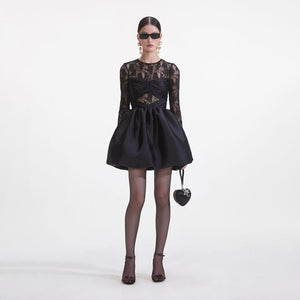 SP VIP PRICE Black Taffeta Lace Mini Dress