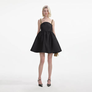 SELF PORTRAIT SS24 Black Taffeta Embellished Mini Dress