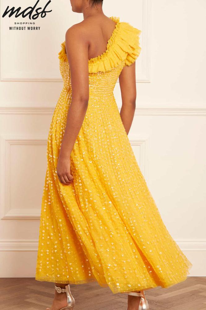 Needle & Thread CHRISTMAS SALE Raindrop One-Shoulder Ankle Gown - yellow