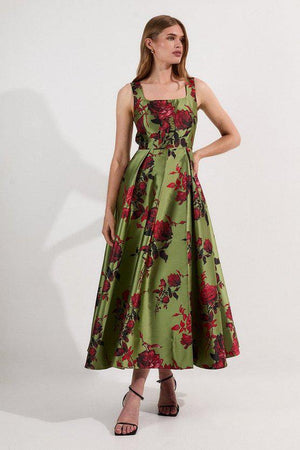 Karen Millen UK SALE Lydia Millen Floral Jacquard Corseted Woven Maxi Dress