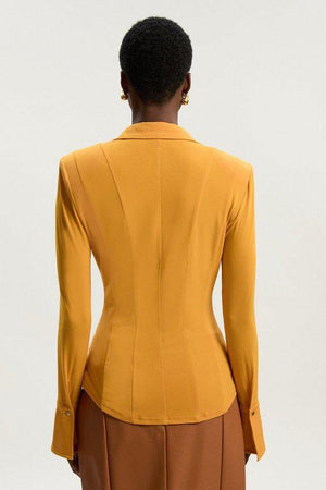 Karen Millen UK SALE Power Shoulder Drapey Crepe Seam Detail Shirt - mango