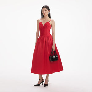 SELF PORTRAIT SS24 Red Taffeta Midi Dress