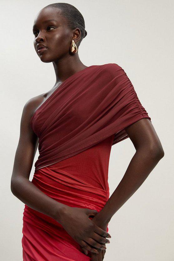 Karen Millen UK SALE Ombre One Shoulder Mesh Jersey Maxi Dress