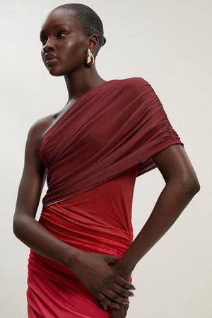 Karen Millen UK SALE Ombre One Shoulder Mesh Jersey Maxi Dress