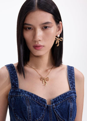 SP VIP PRICE Mottled Gold Bow Pendant Necklace