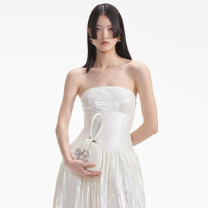 SELF PORTRAIT SS24 Cream Sequin Bandeau Midi Dress