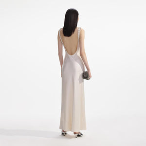 SELF PORTRAIT SS24 Cream Satin Diamante Bralette Maxi Dress