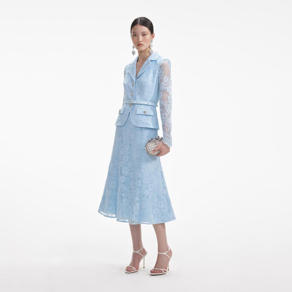 SELF PORTRAIT SS24 Blue Lace Tailored Midi Dress