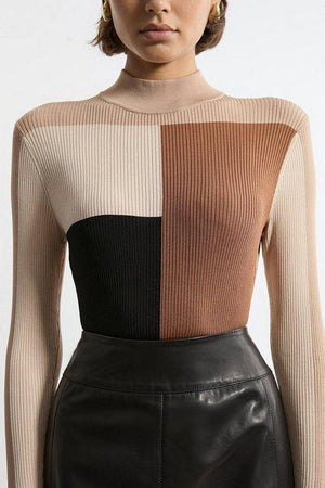 Karen Millen UK SALE Slinky Rib Knit Colour Block Top