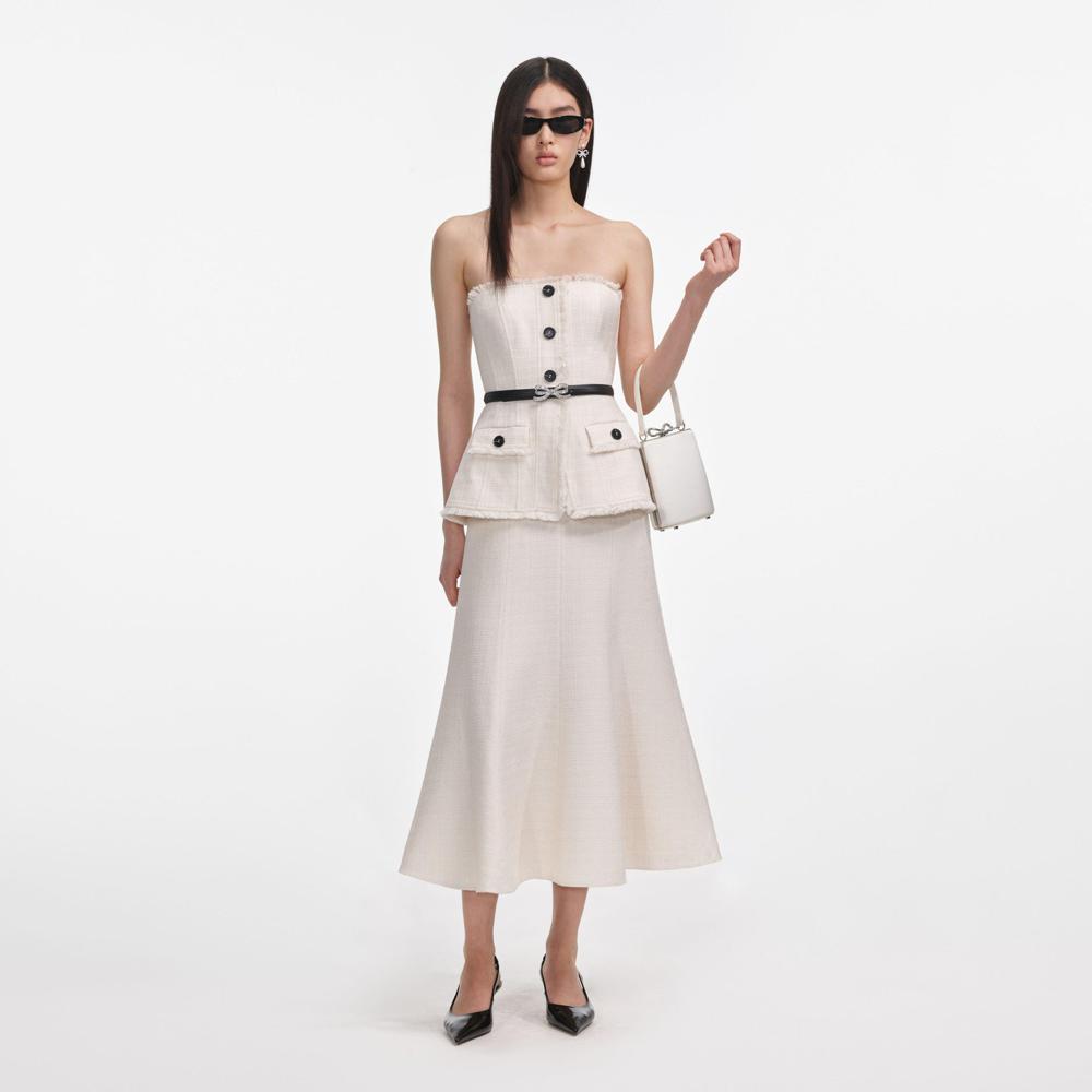 SP VIP PRICE Cream Boucle Bandeau Midi Dress