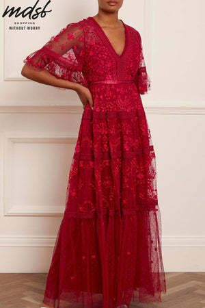 Needle & Thread CHRISTMAS SALE Lottie Lace Gown - red