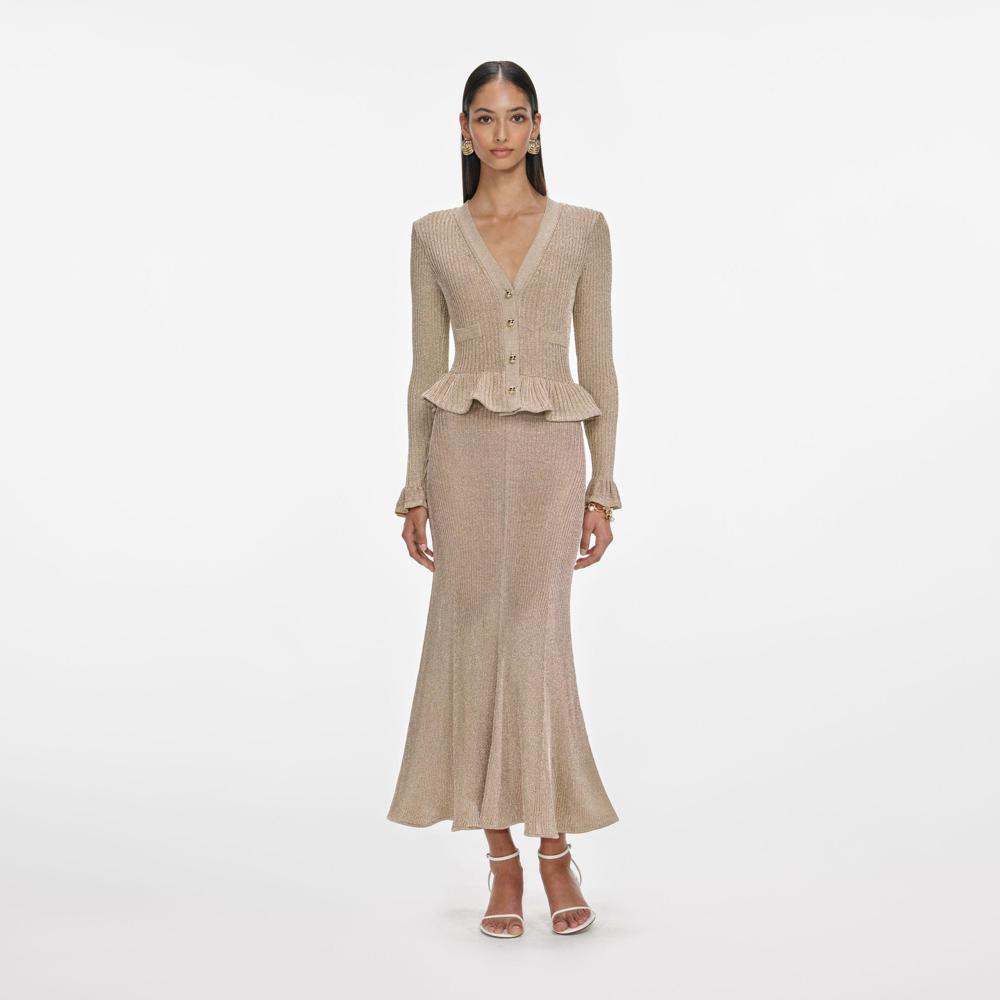 SP VIP PRICE Gold Lurex Peplum Knit Midi Dress