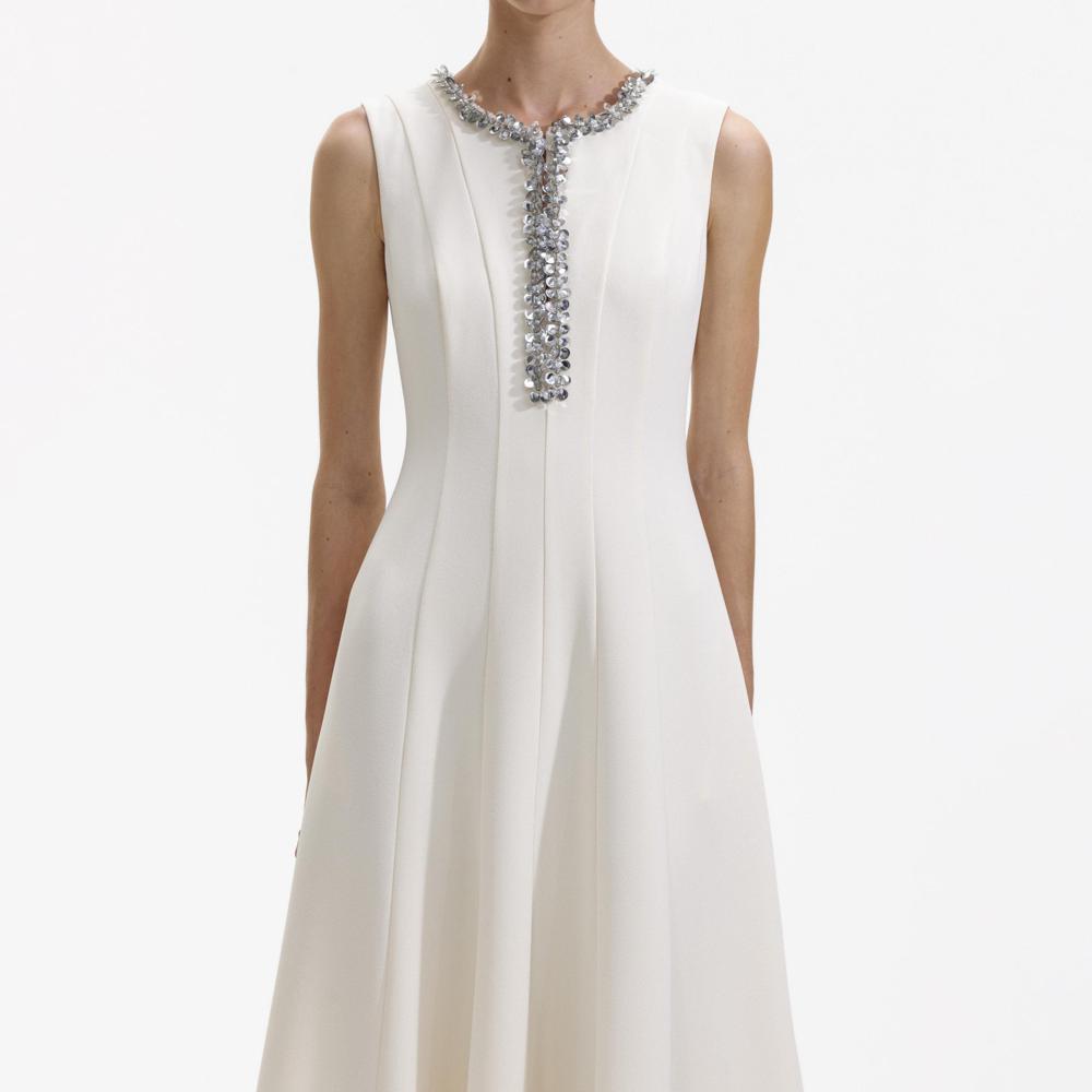 SELF PORTRAIT BLACK FRIDAY SALE Cream Crepe Embellished Midi Dress