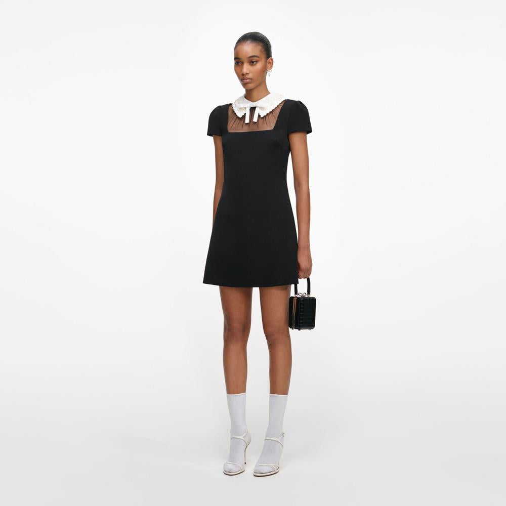SP VIP PRICE Black Crepe Bow Collar Mini Dress