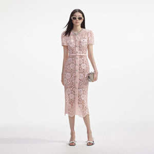 SELF PORTRAIT SS24 Pink Lace Diamante Bow Midi Dress