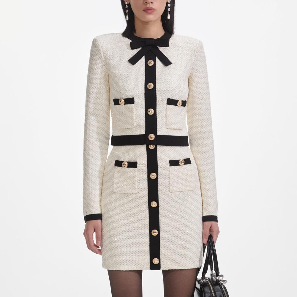 SP VIP PRICE Cream Sequin Pussy Bow Cardigan