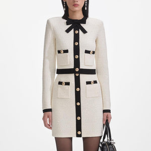 SP VIP PRICE Cream Sequin Pussy Bow Cardigan
