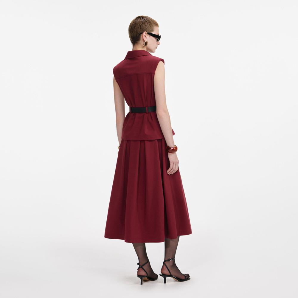 SP VIP PRICE Burgundy Twill Belted Midi Dress