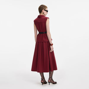 SP VIP PRICE Burgundy Twill Belted Midi Dress