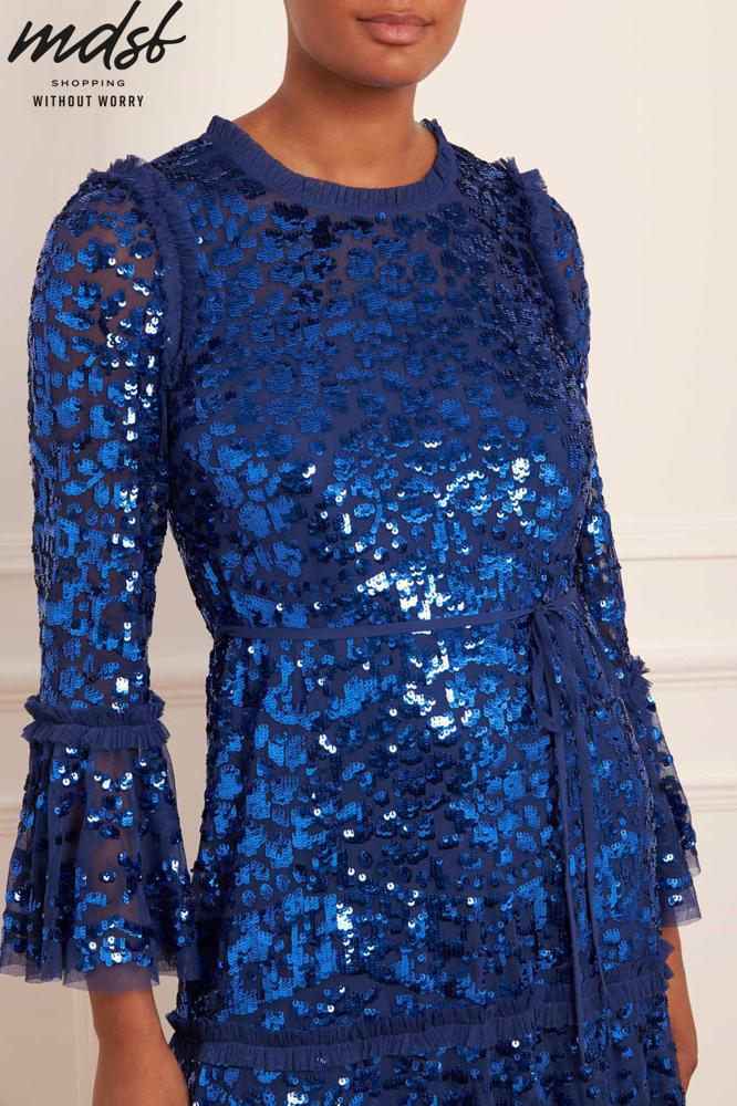 Needle & Thread CHRISTMAS SALE Annie Sequin Tiered Ankle Gown - blue