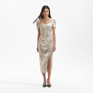 SELF PORTRAIT BLACK FRIDAY SALE Gold Metallic Midi Dress