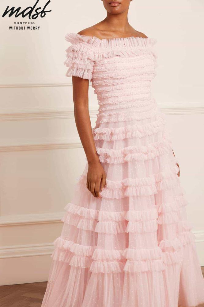 Needle & Thread CHRISTMAS SALE Lisette Ruffle Off Shoulder Gown - pink