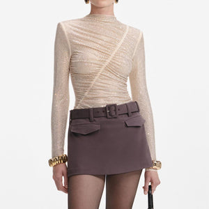 SP VIP PRICE Champagne Rhinestone Gathered Top