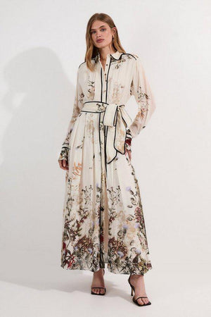 Karen Millen UK SALE Lydia Millen Viscose Floral Border Woven Shirt Midi Dress