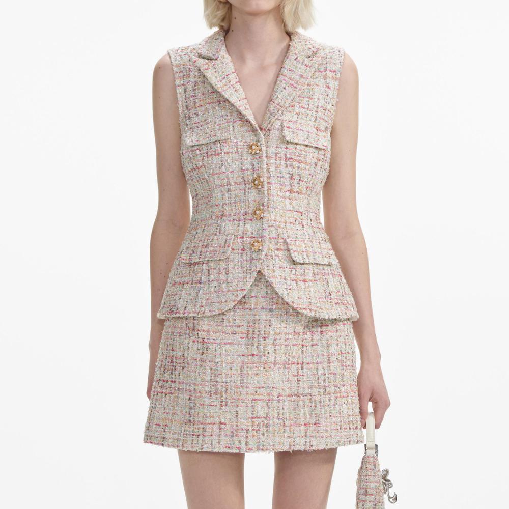 SELF PORTRAIT SS24 Pastel Boucle Tailored Mini Dress