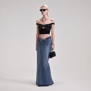 SELF PORTRAIT BLACK FRIDAY SALE Denim Maxi Skirt