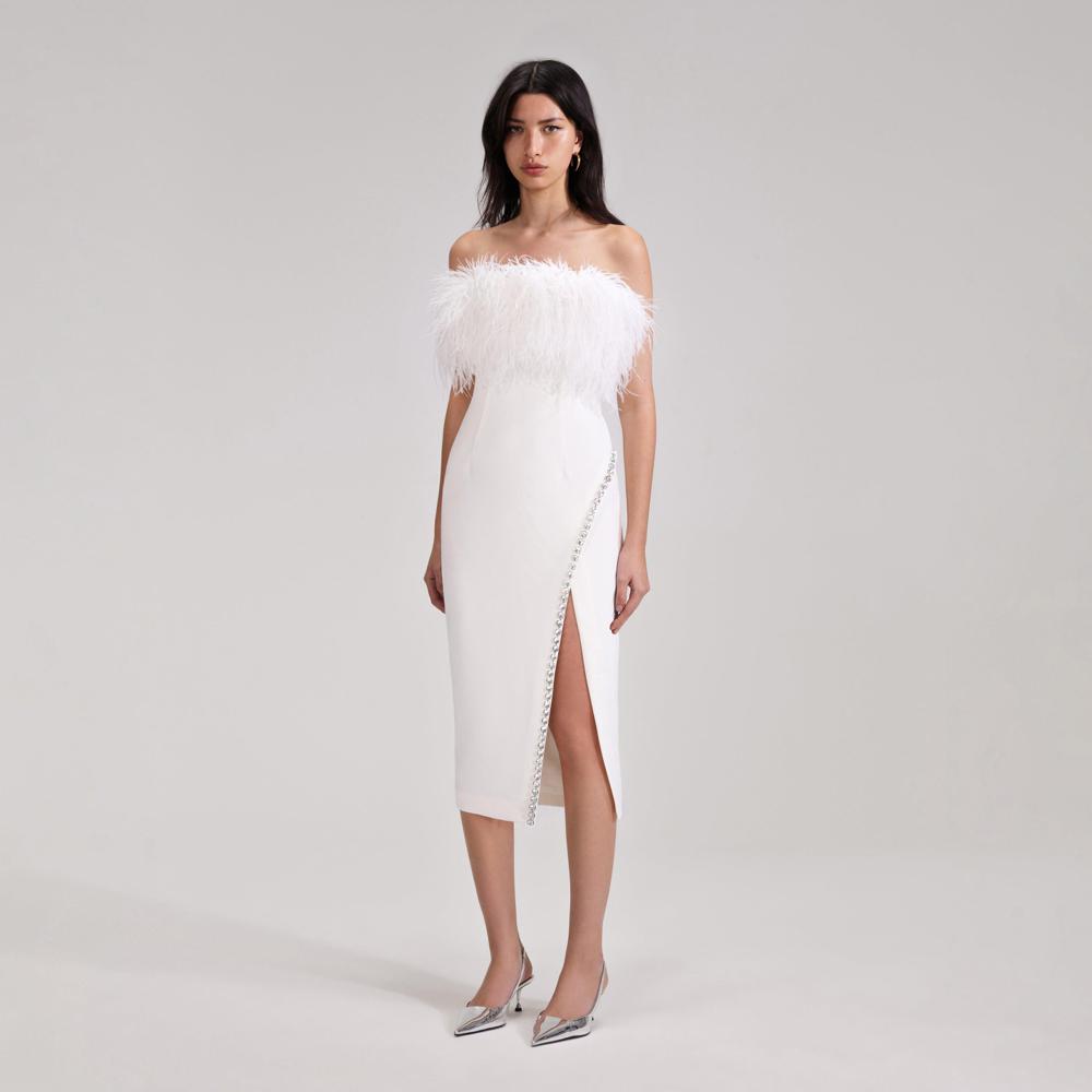 SELF PORTRAIT BLACK FRIDAY SALE White Feather Midi Dress