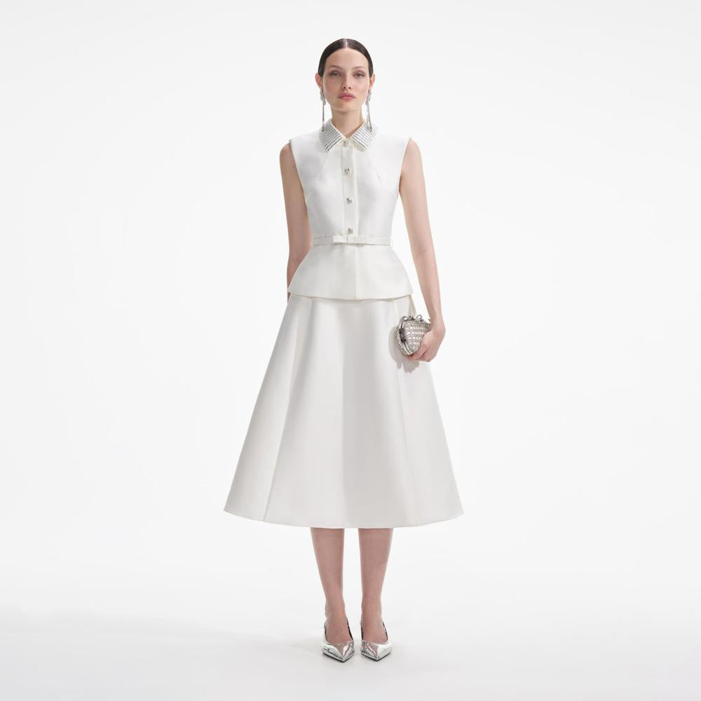 SELF PORTRAIT SS24 Cream Taffeta Diamante Midi Dress