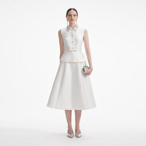 SELF PORTRAIT SS24 Cream Taffeta Diamante Midi Dress